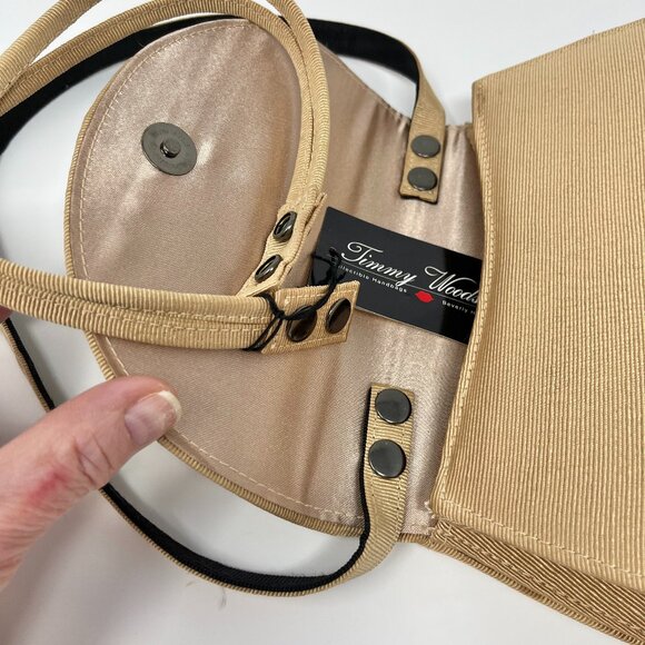 Timmy Woods Beverly Hills Purse Gold Textured w/High Relief Pearl Embroidery - Picture 5 of 11